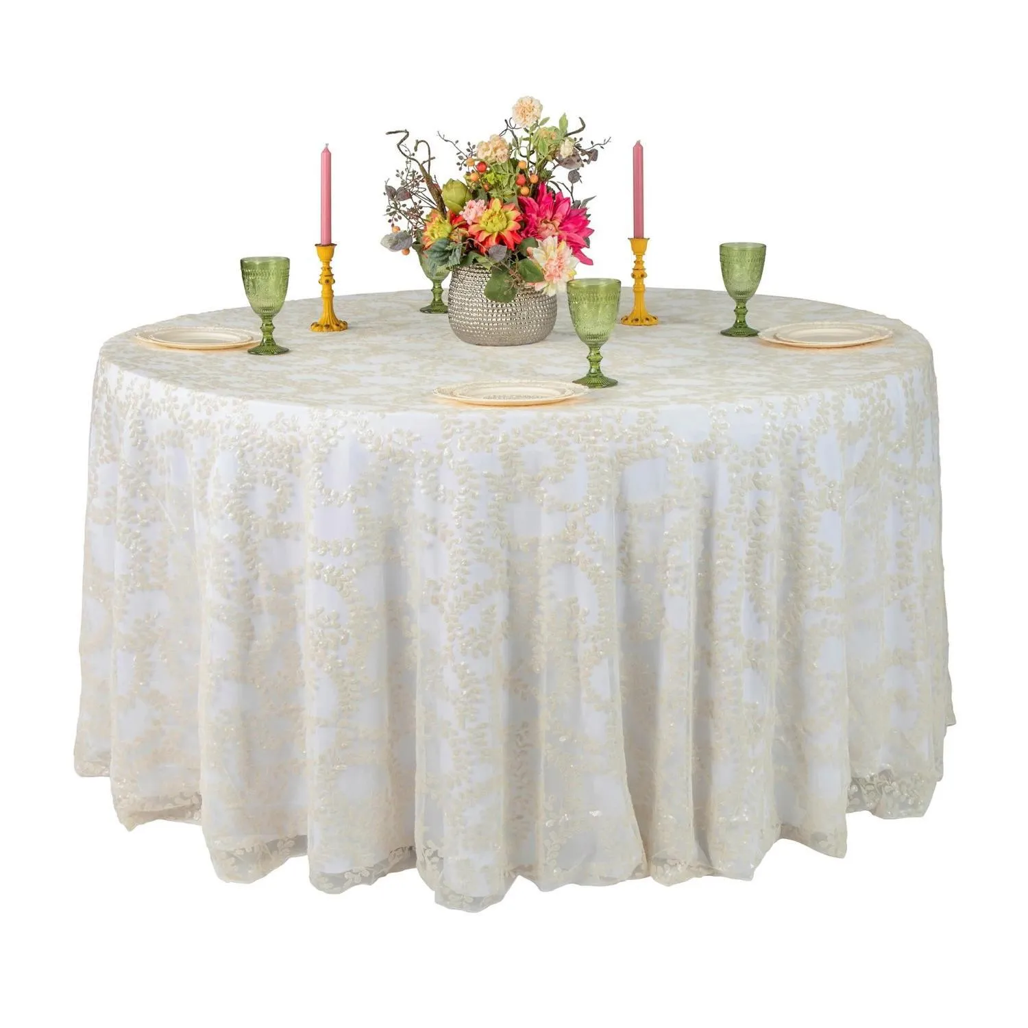 White Round Lace Table Cloth