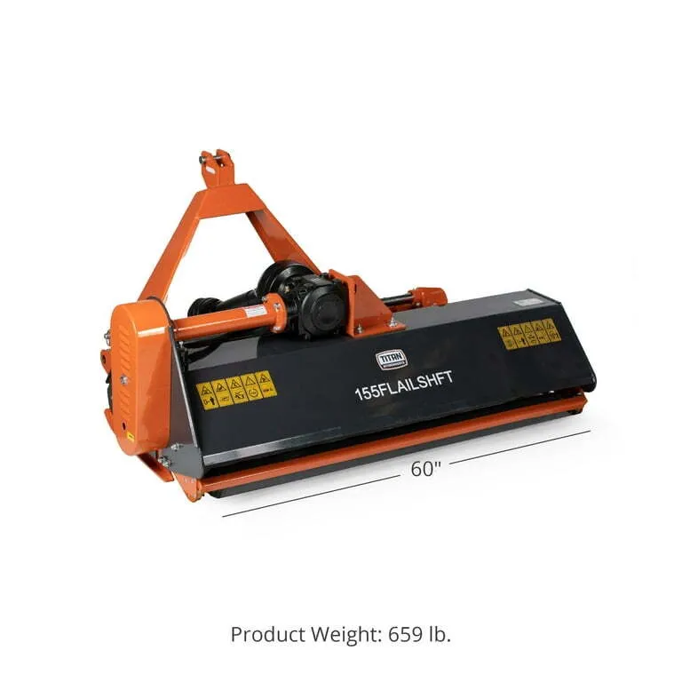 Flail Mower 60" with 16in Hydraulic Side Shift, 40-50 HP Mowing Attachment for Category 1 Tractors and Loaders