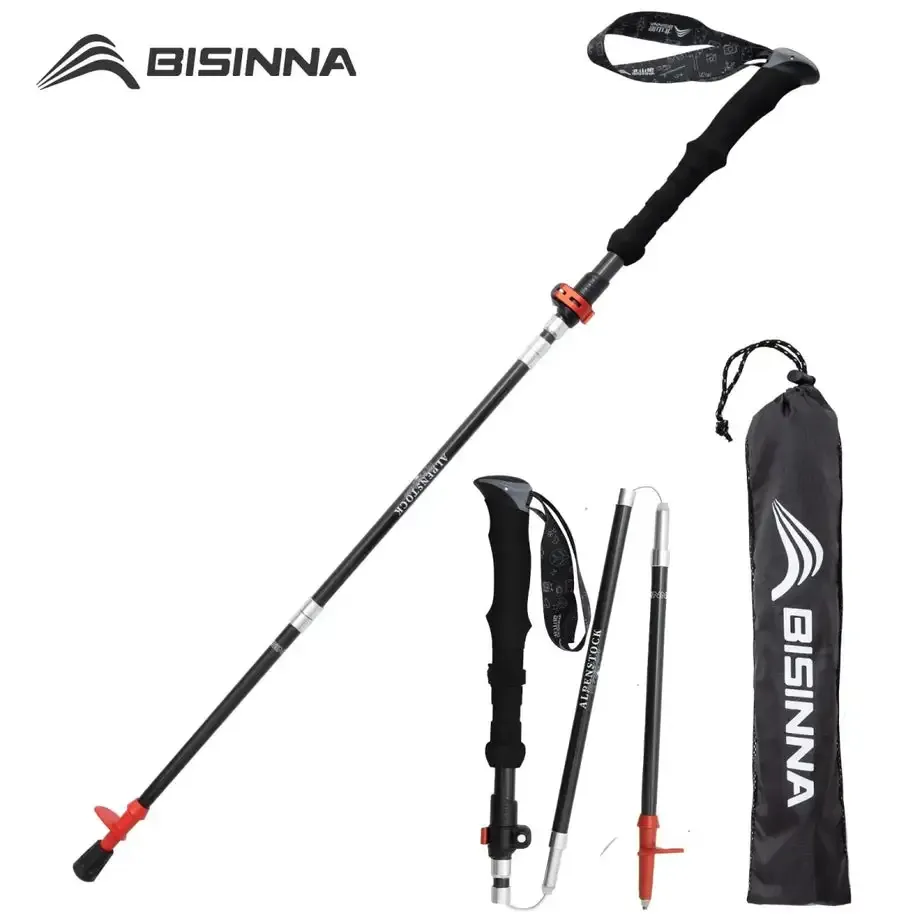 Bâtons de trekking / randonnée pliants en fibre de carbone, bâtons télescopiques pliables "BISINNA - DL017"