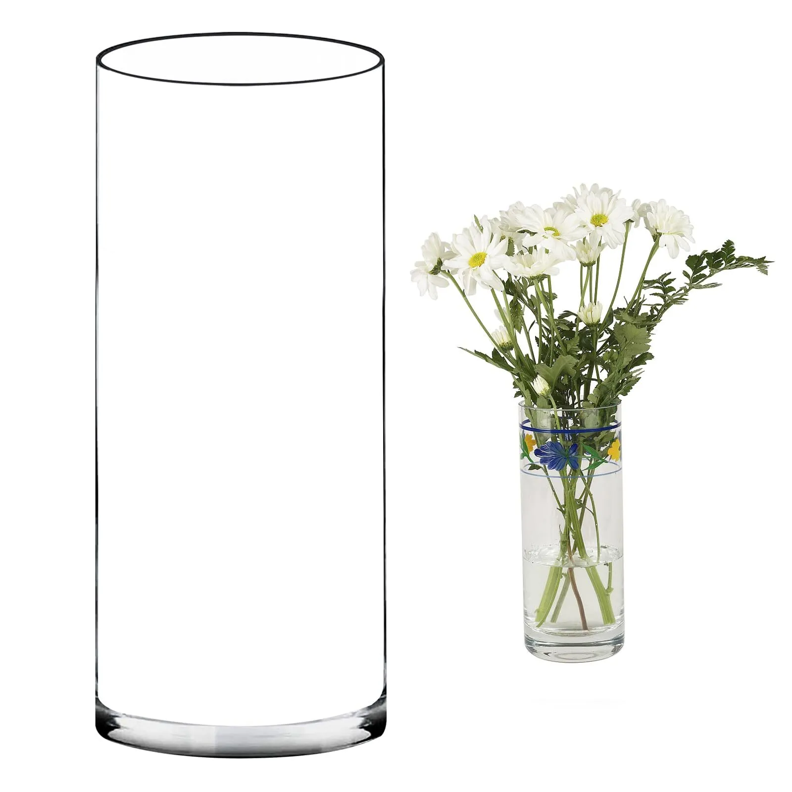 Glass Cylinder, Hurricane, Floating Candle, Vase H-12" D-4" (Candle, flowers not included)