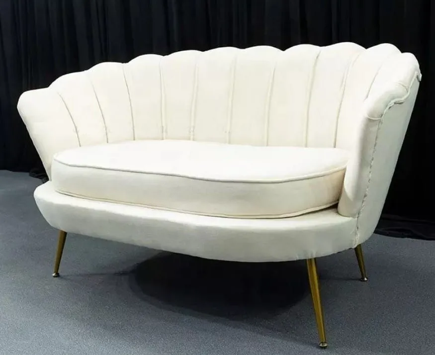 Ivory velvet scalloped loveseat
