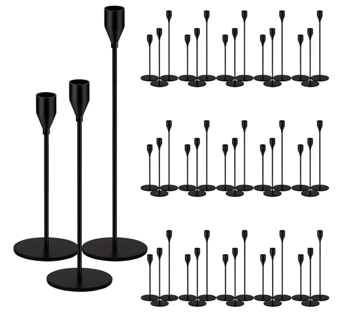 Modern Black Taper Candle Holder Set