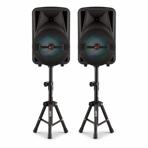 Two Portable Bluetooth Speakers With Stands