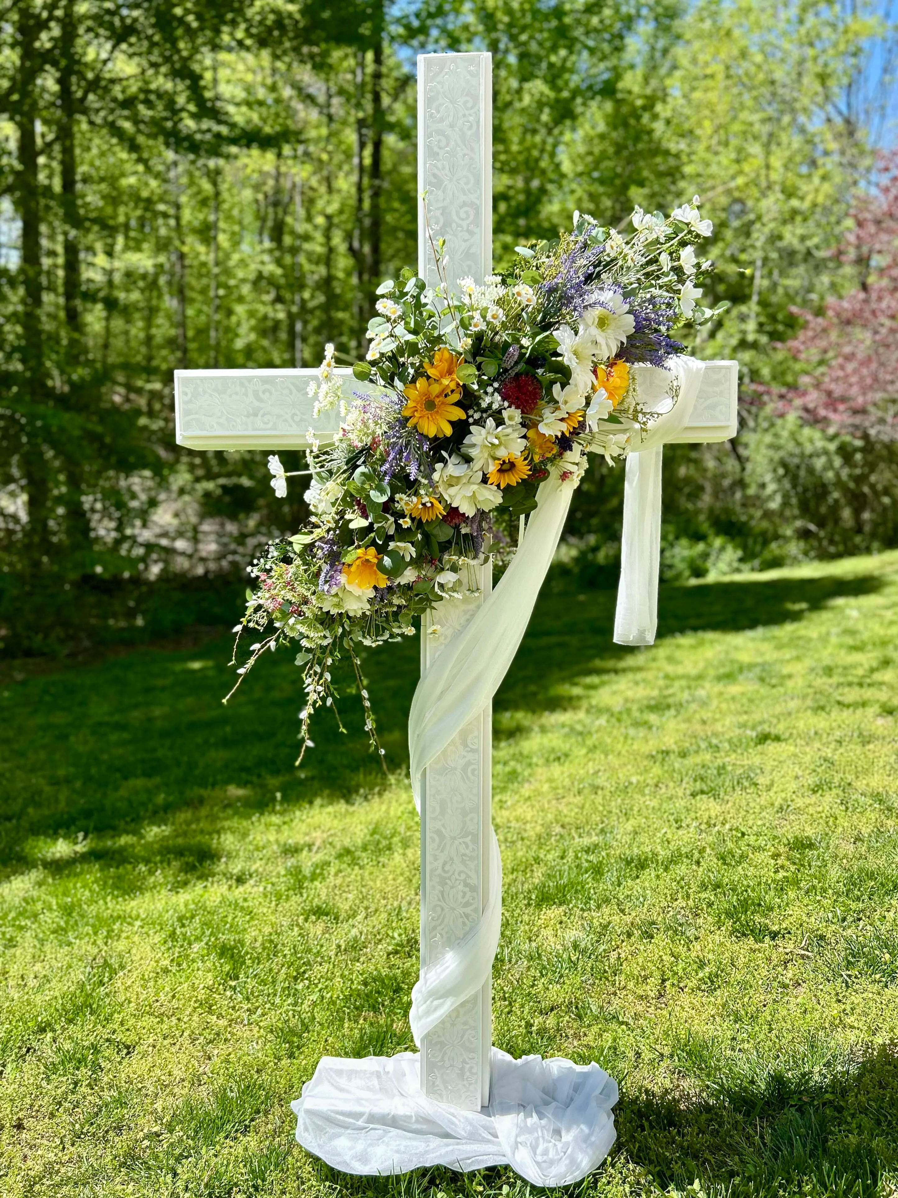 "Adorned" Embossed Cross with Custom Flowers