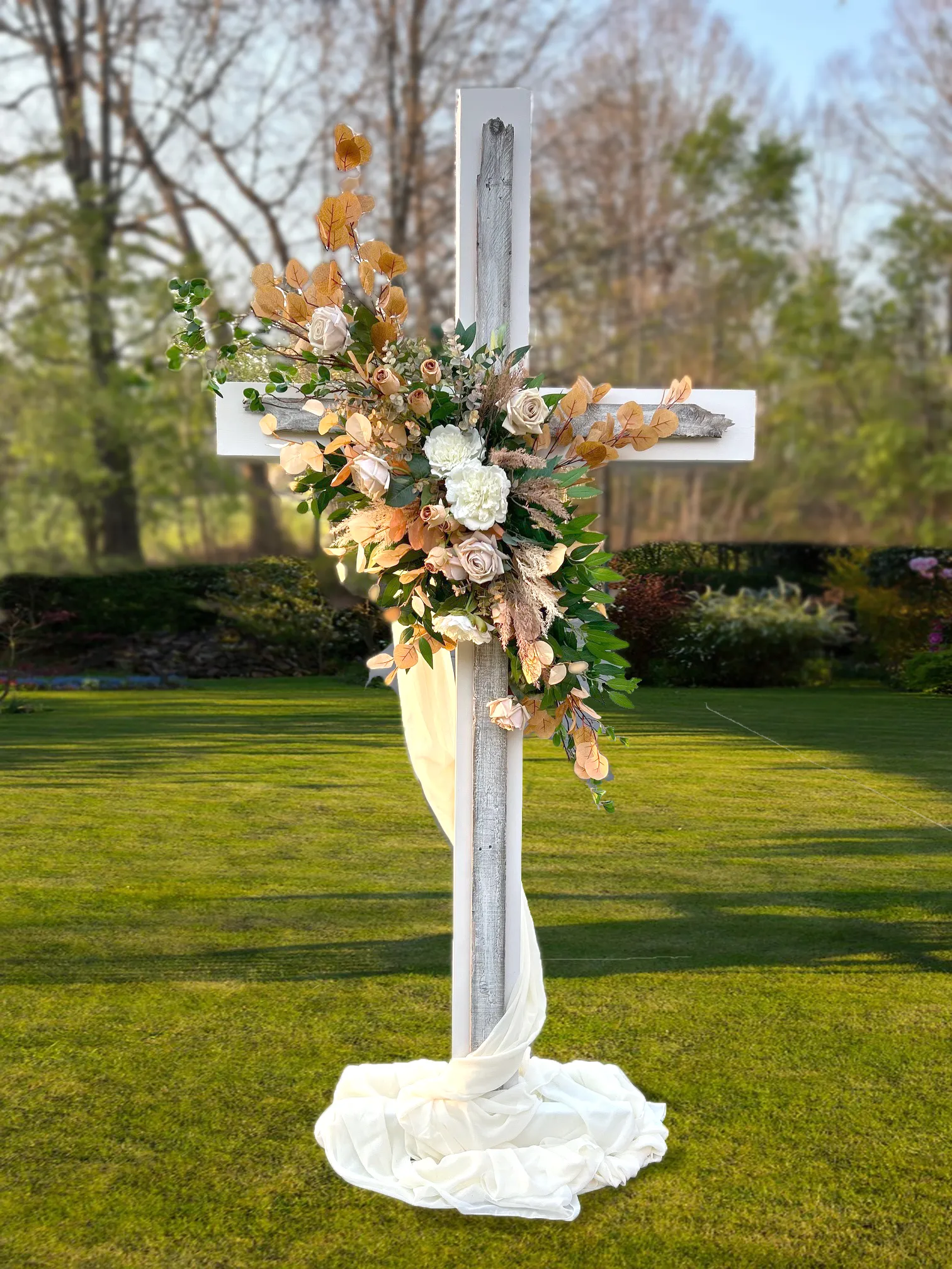 "Redeemed" Rustic Cross with Custom Flowers