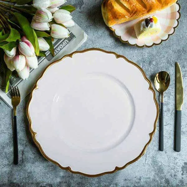 White/Gold Scalloped Edge Hard Acrylic Charger Plates
