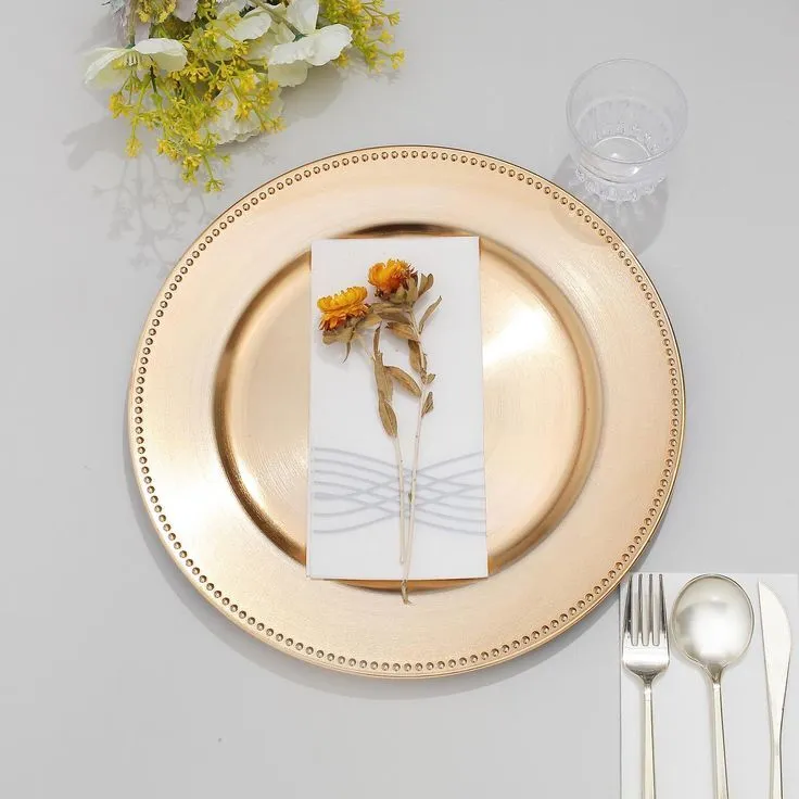 Beaded Metallic Gold Acrylic Charger Plate, Plastic Round Dinner Charger Event Tabletop Decor 13"