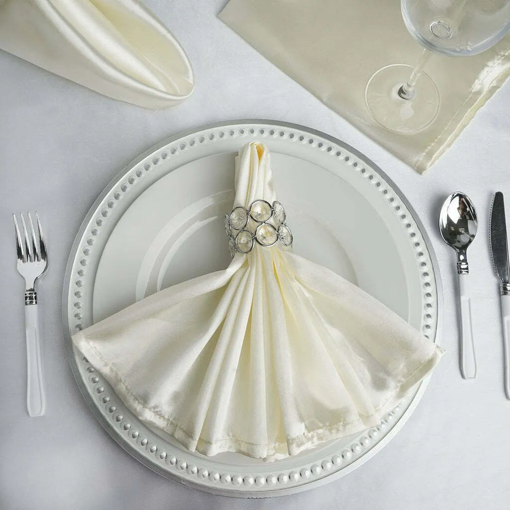 Ivory Seamless Satin Cloth Dinner Napkins, Wrinkle Resistant 20"X20"