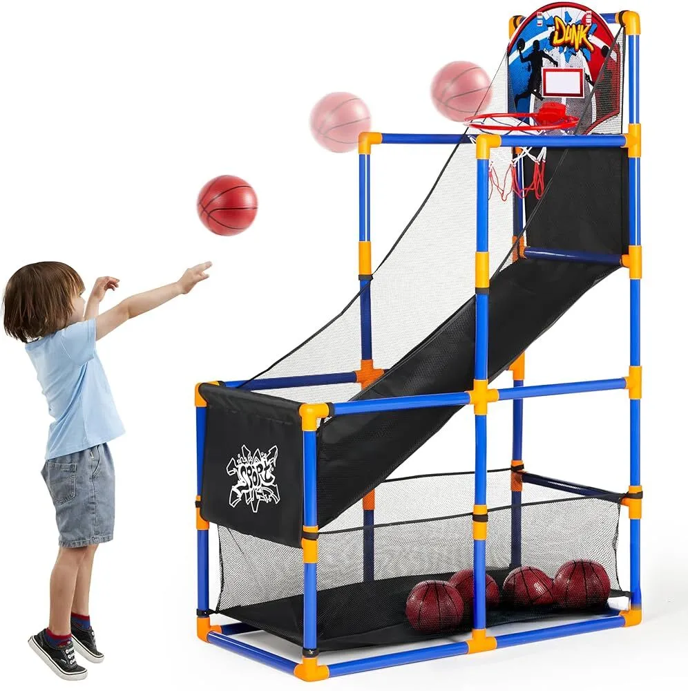 Arcade Basketball Game Set with 4 Balls and Hoop for Kids 3 to 12 Years Old Indoor Outdoor (LAS)