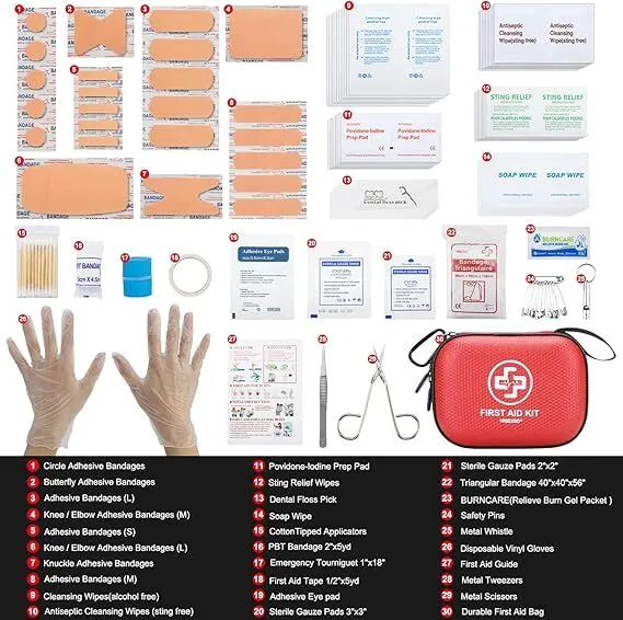 Mini First Aid Kit - 150 Piece Waterproof Hard Shell Medical Kit (Red) (LAS)