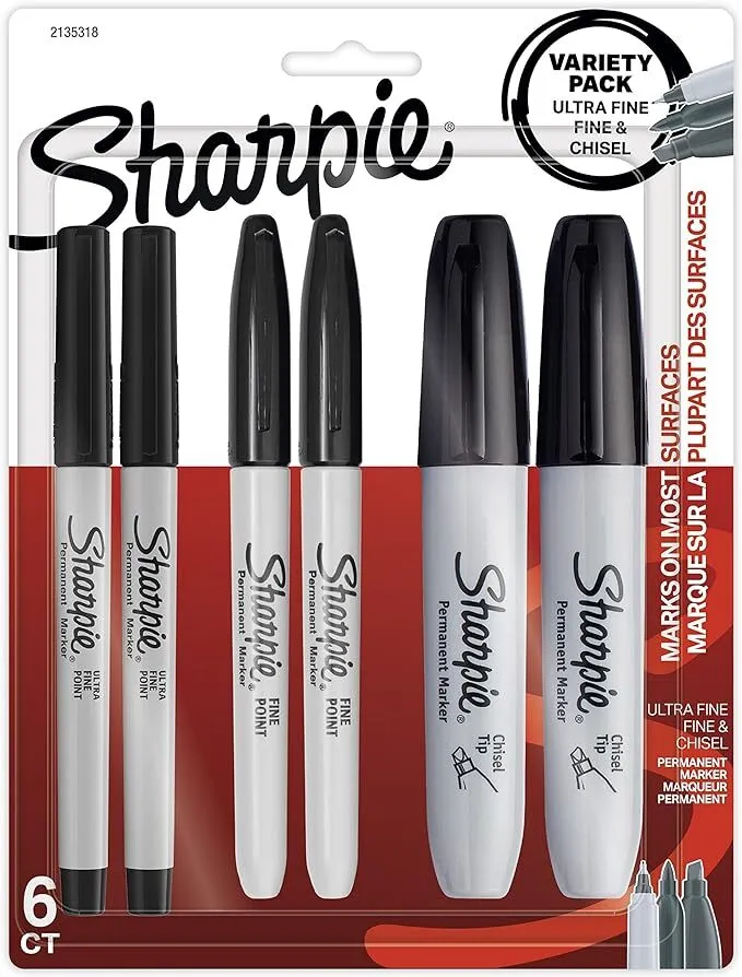 Sharpie Permanent Markers Variety Pack, Black, 6 Count (LAS)
