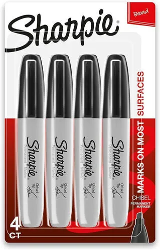 Sharpie Permanent Markers, Chisel Tip, Black, 4 Count (NYC)