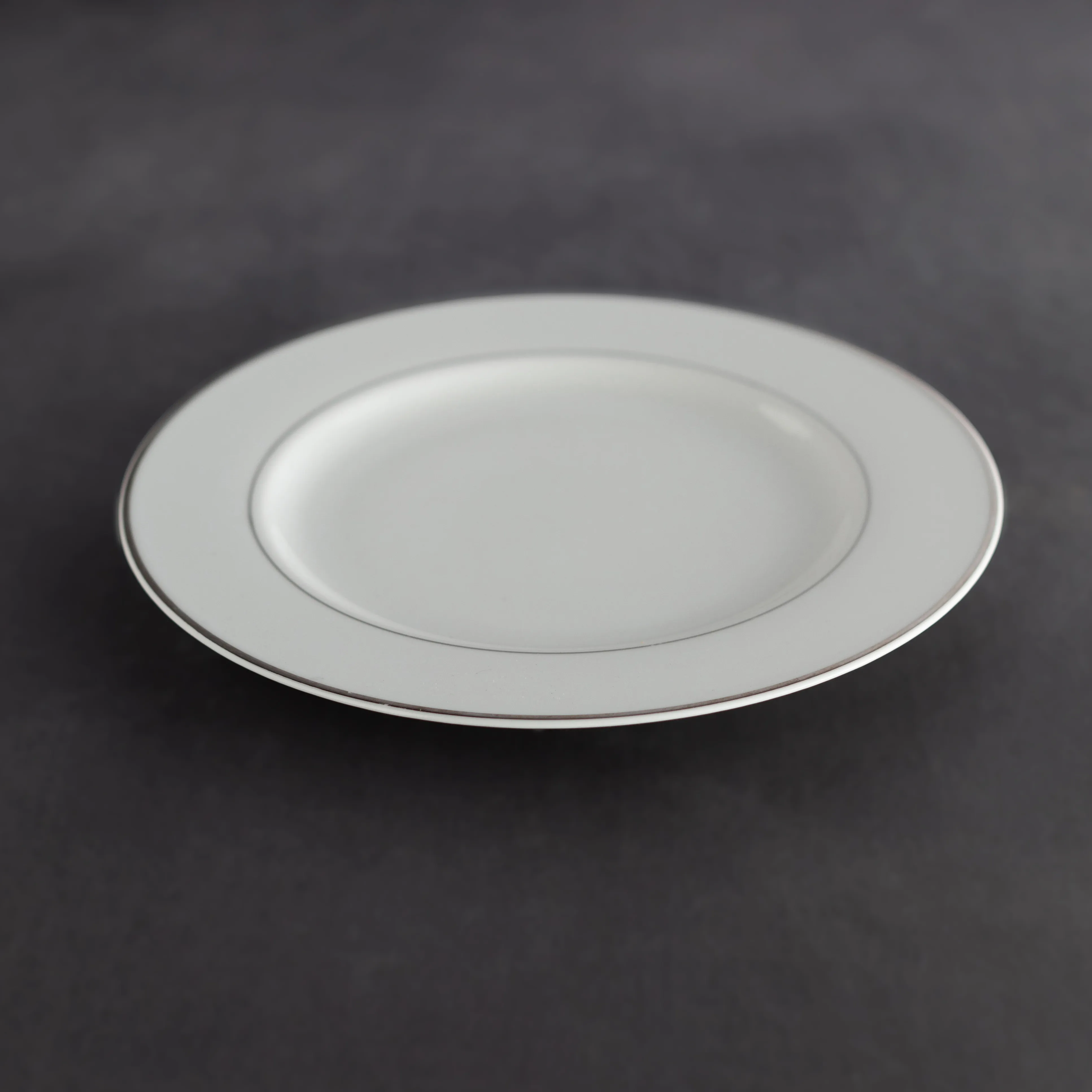 White plates with deals silver trim
