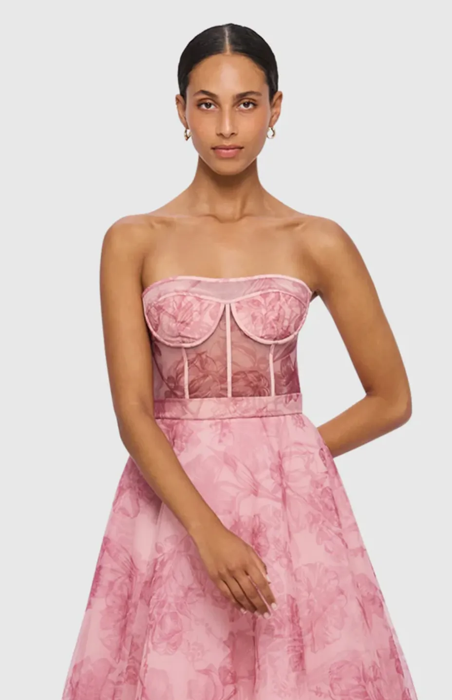 Leo Lin: Rae Bustier Midi Dress (plum blossom)