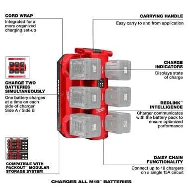 M18 Six Bay Daisy Chain Rapid Charger