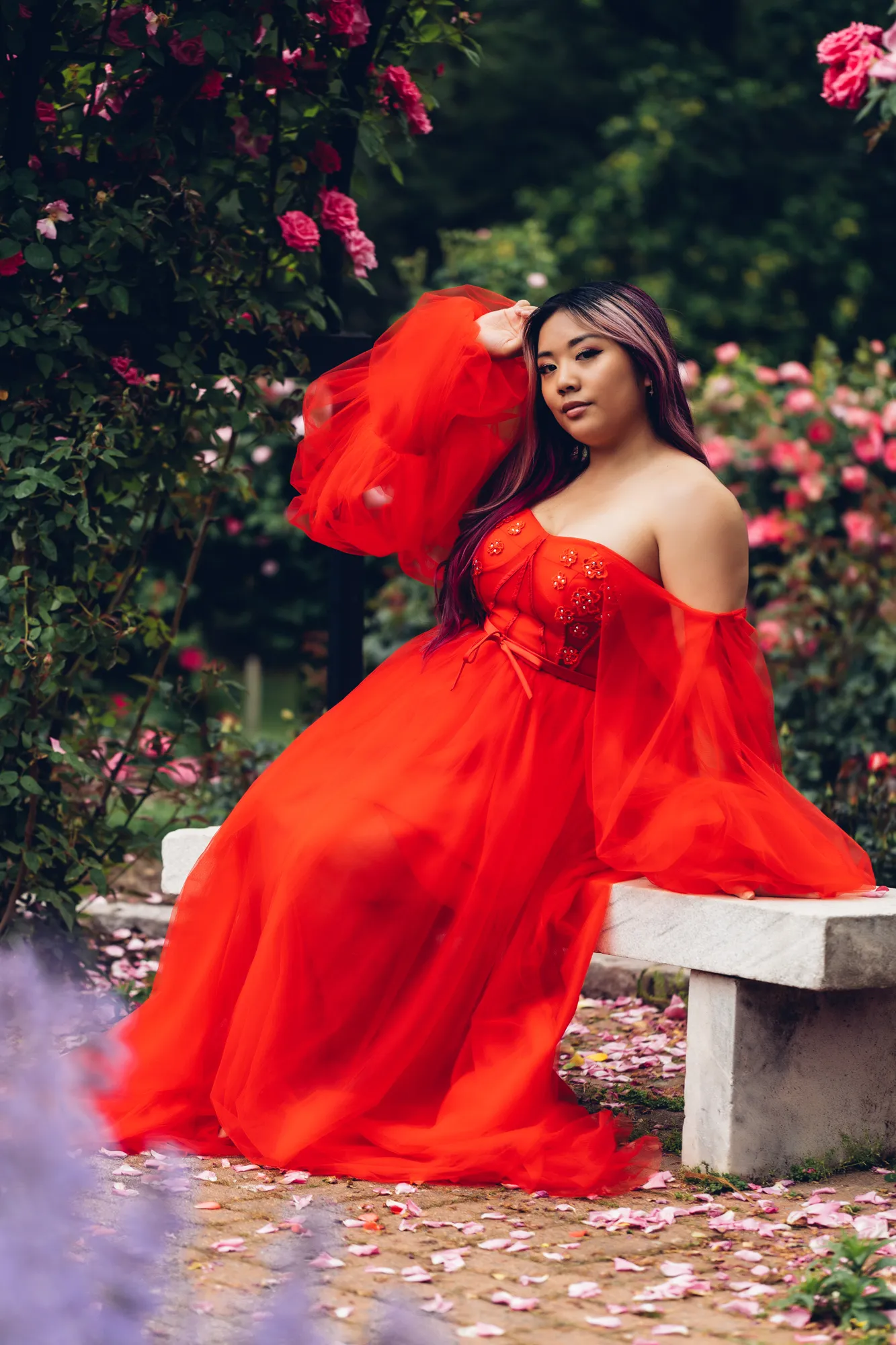 RED STRAPLESS POOFY