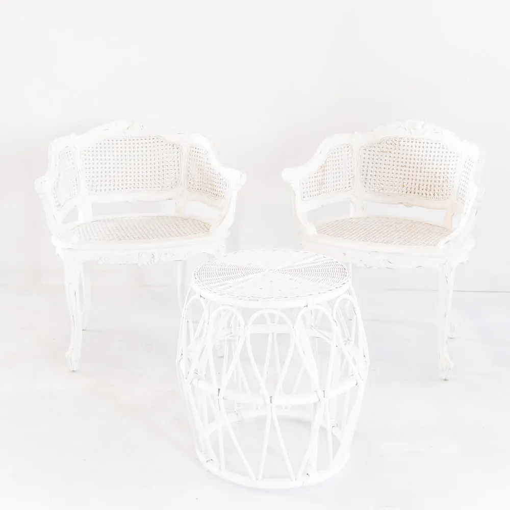 Wedding & Event Furniture Hire White Timber & Rattan Chair Gold Coast Wedding & Event
