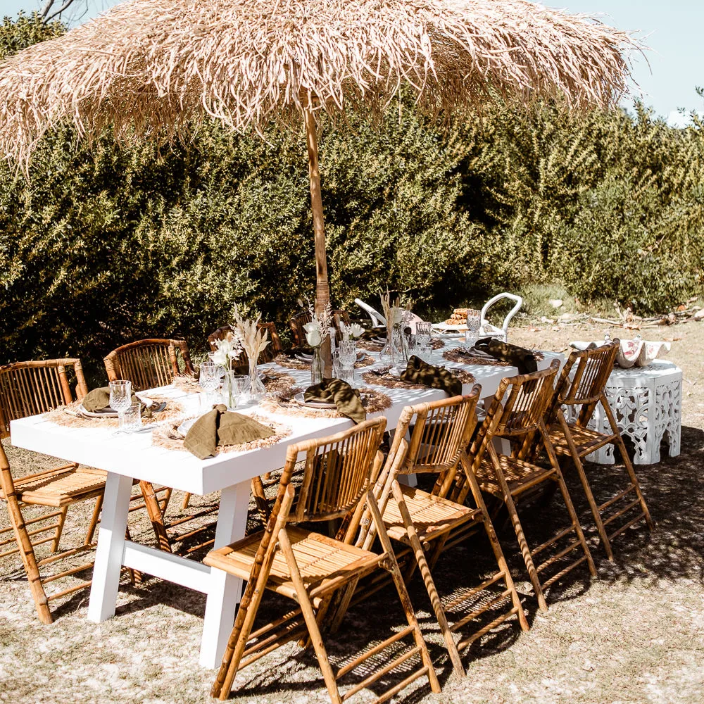 wedding furniture hire white timber dining table Gold Coast Wedding