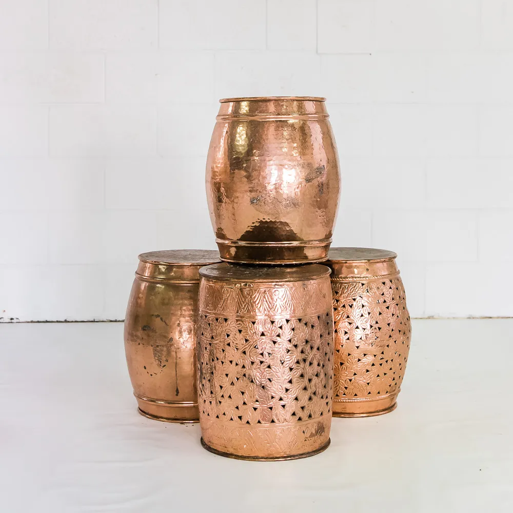 Copper Drum Side Tables Gold Coast Wedding & Event Furniture Hire