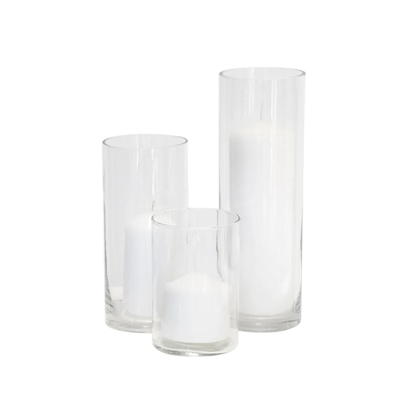 wedding decor hire set of 3 cylinder vases with candles Gold Coast