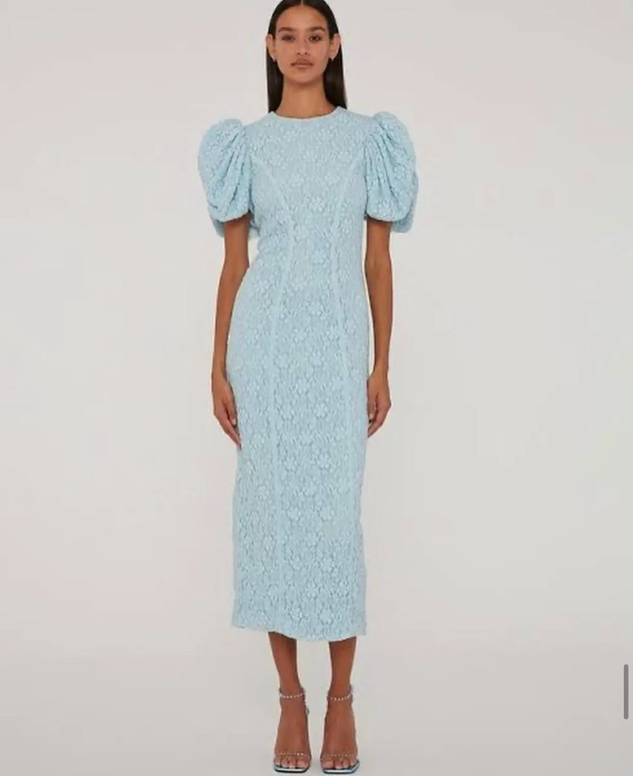 Gathered lace midi dress