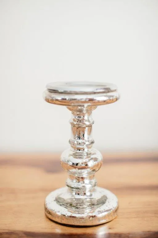 Sl005 Staggered Silver Glass Candle Holder 18cm