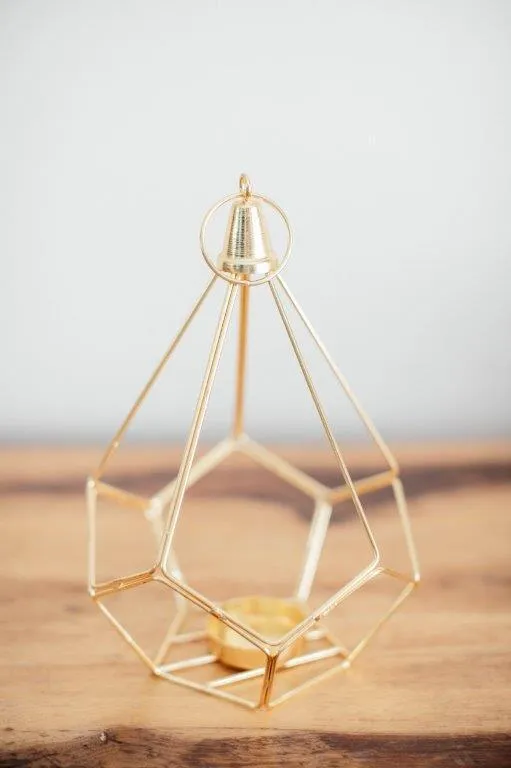 Go032 Geo Gold Metal Candle Holder 26cm