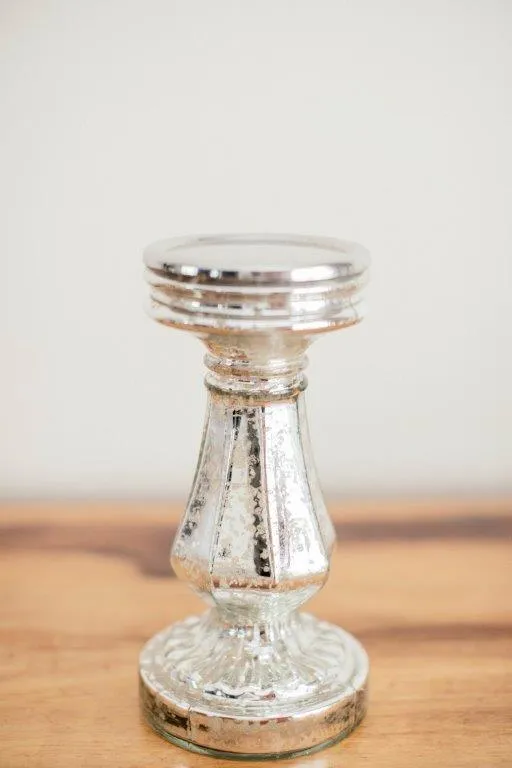 Sl004 Staggered Silver Glass Candle Holder 23cm
