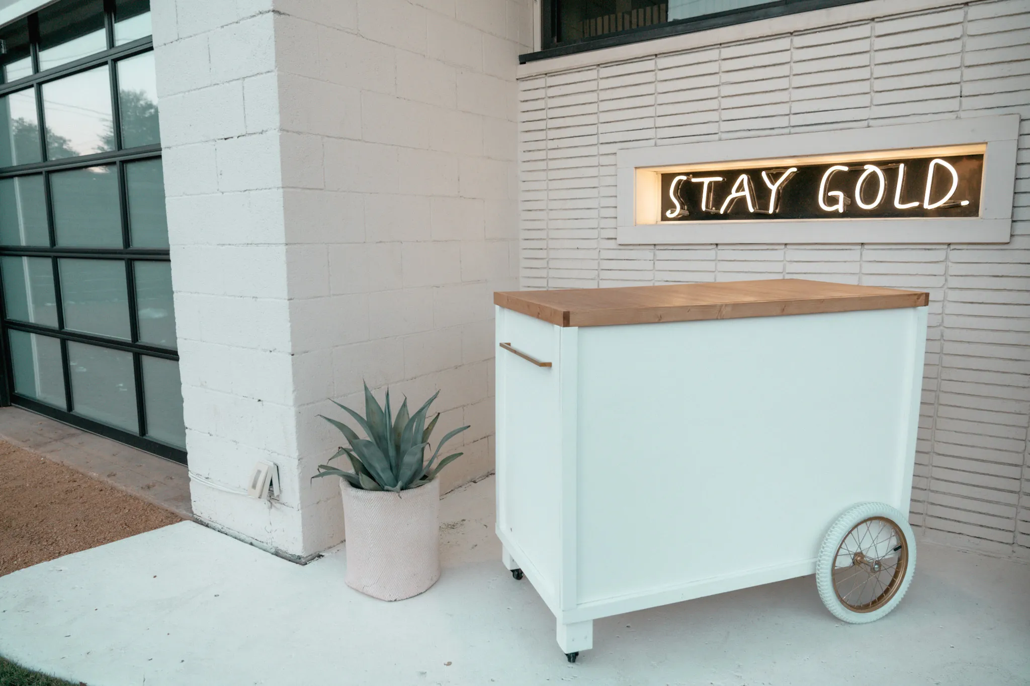 Bar Cart Rental Celina, TX White Wheels Gold Trim Modern, Chic