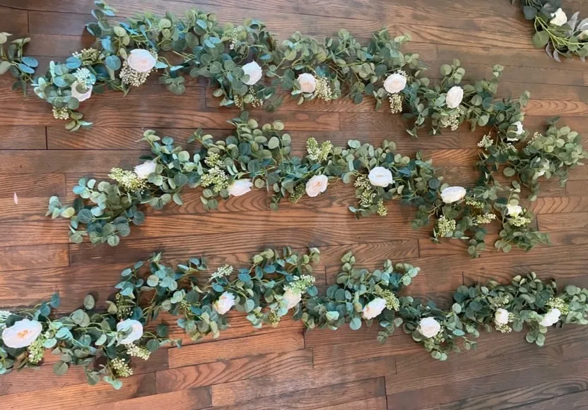 FULLER 6.5’ Eucalyptus White Rose & Baby’s Breath Garlands
