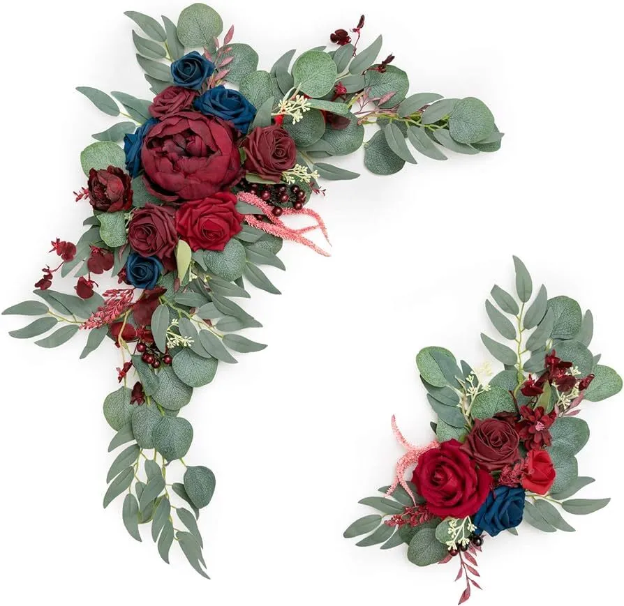 Ling’s Moments Flower Sign Decor in Burgundy & Navy