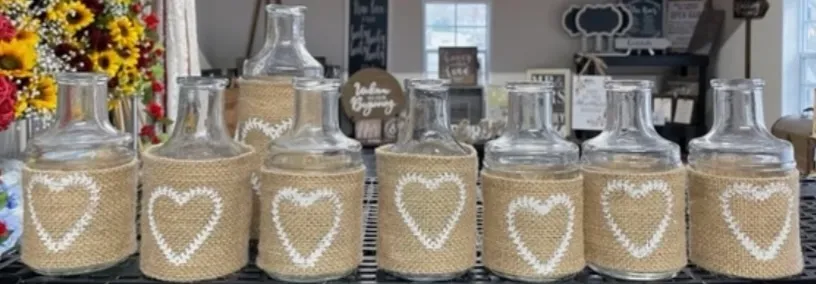 Small Burlap Heart Bottles