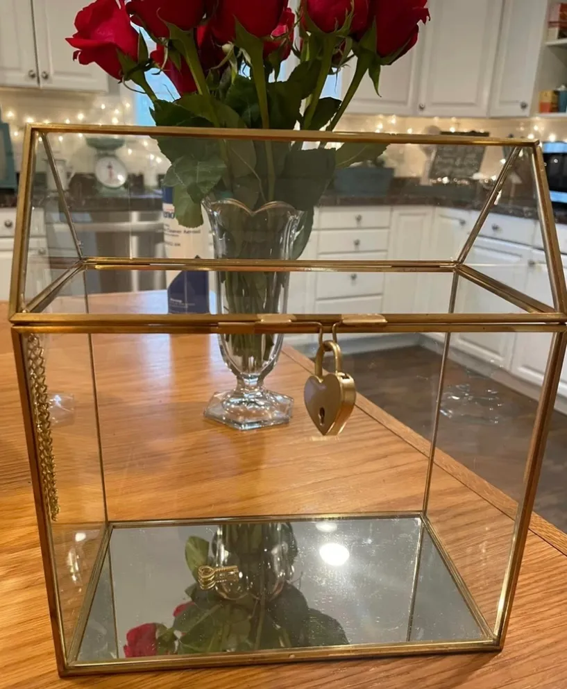 Gold & Glass Card Box with Lock & Key