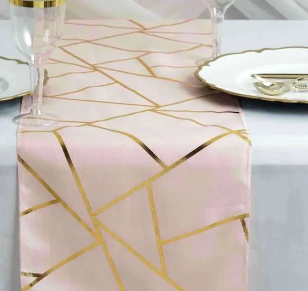 Satin Gold Foil Modern Geometric Accent Table Runner