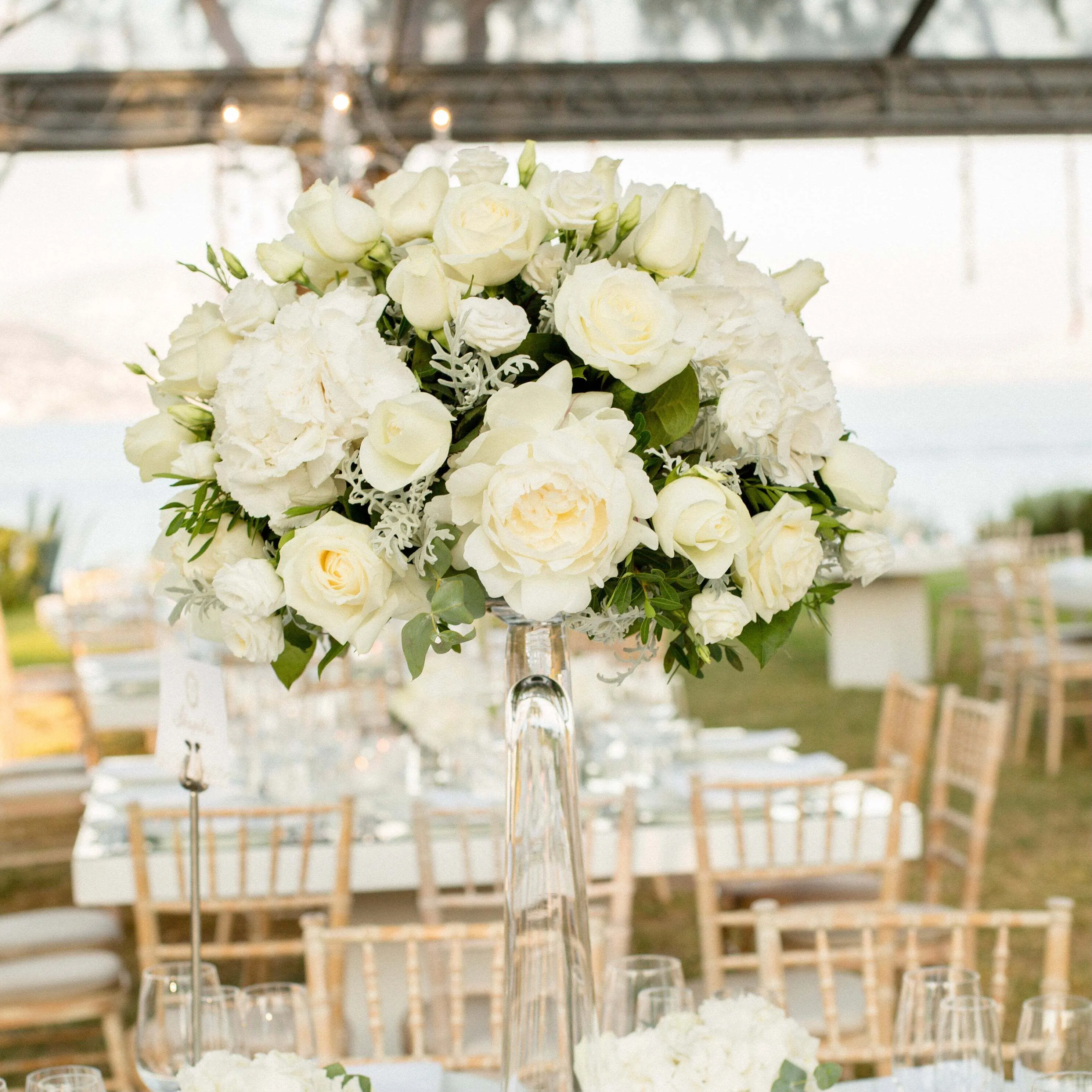 Centerpiece-Silk  florals with clear vase 
