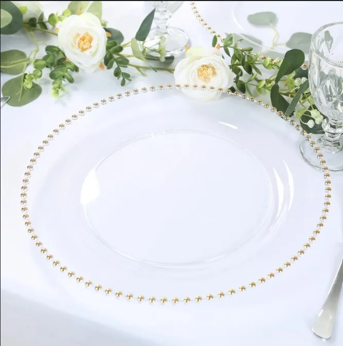 13in Clear Acrylic Gold Beaded Chargers
