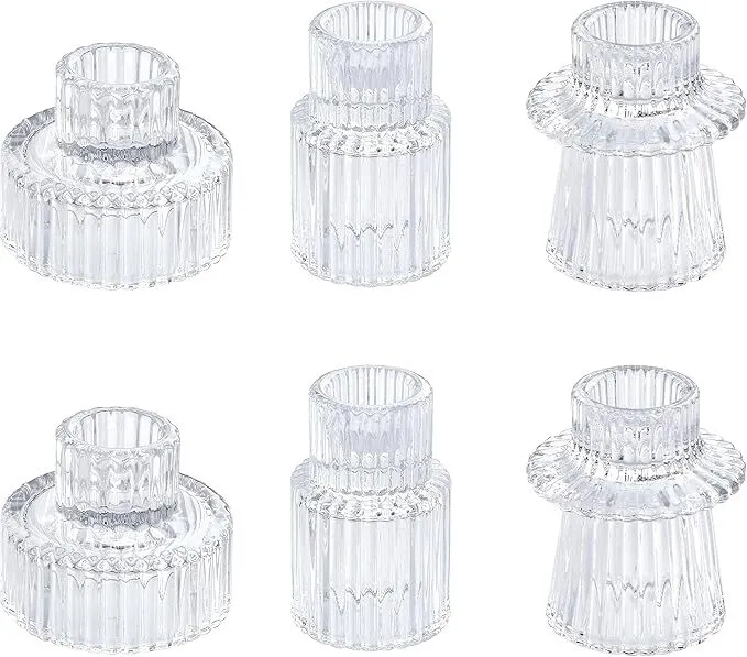 Set of 6 Glass Taper Candleholders