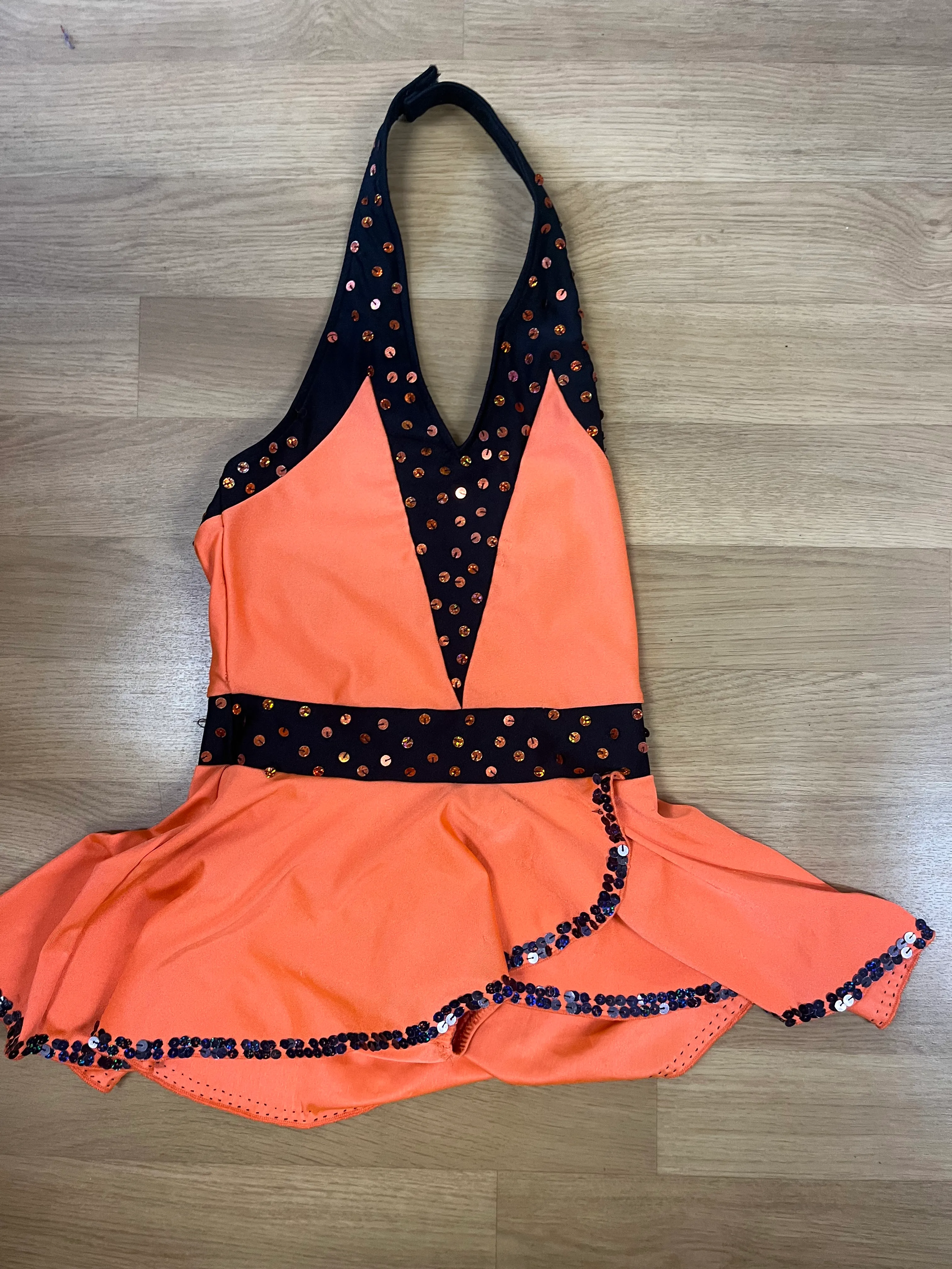 Skirted leotard- Black and neon orange