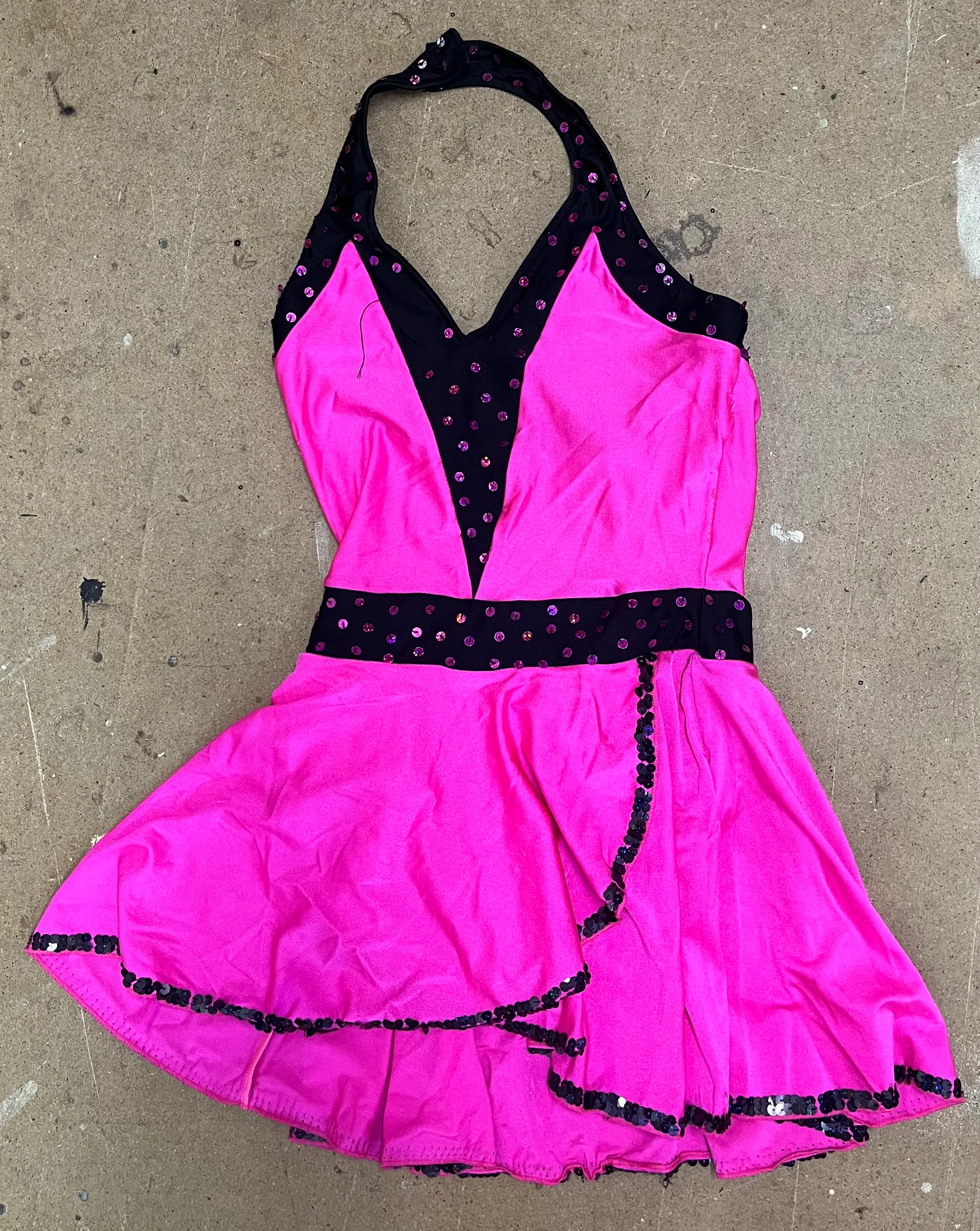 Skirted leotard- Black and neon pink
