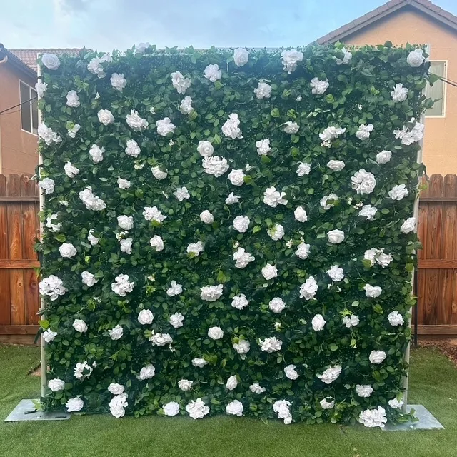 Grass Wall with White Flowers
