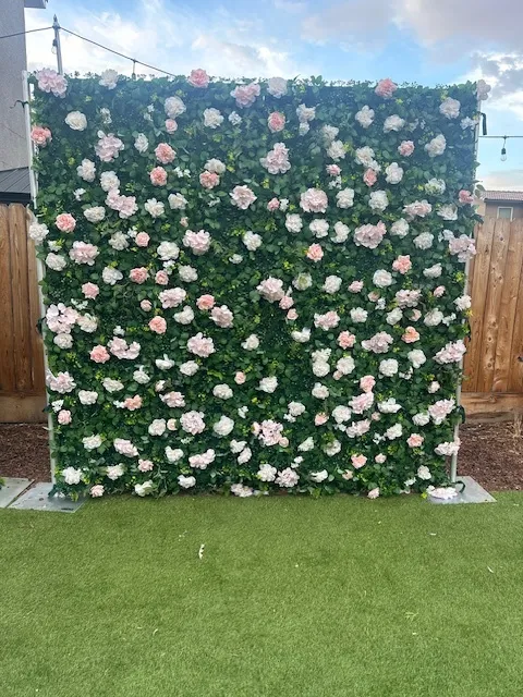 Grass Wall with Peach Flowers
