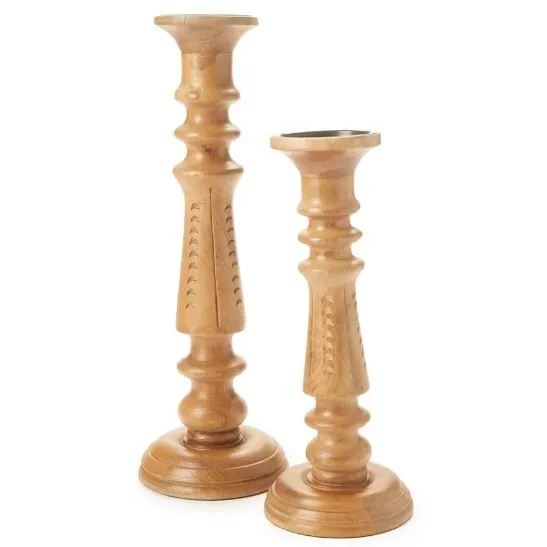 Pillar Notched Wood Candleholders