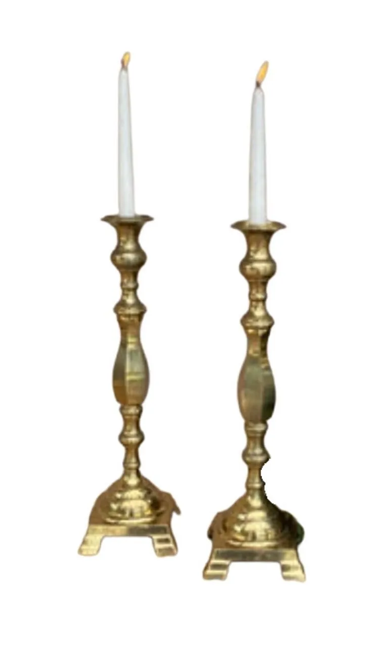 Brass Pair Of Large Candlestick Holders