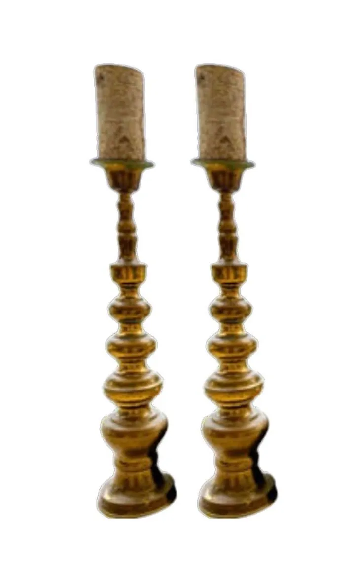 Brass Pair of Large Candle Holders