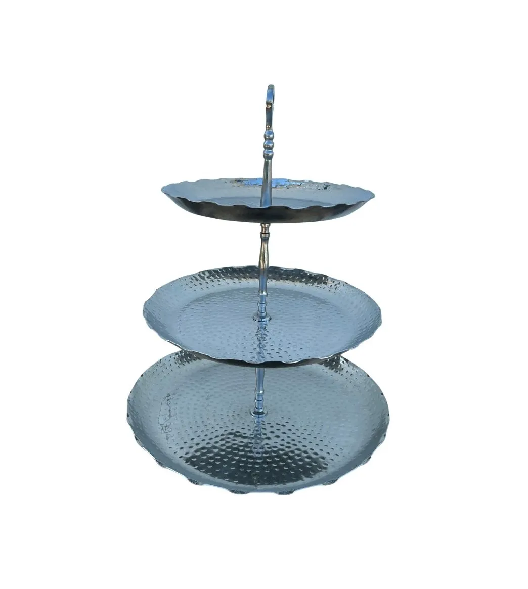 Silver hammered Three Tiered Tray