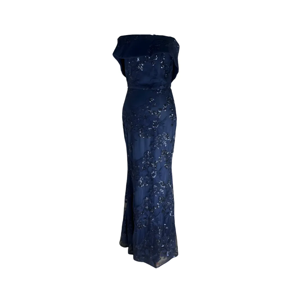 Navy Sequin Off-Shoulder Gown
