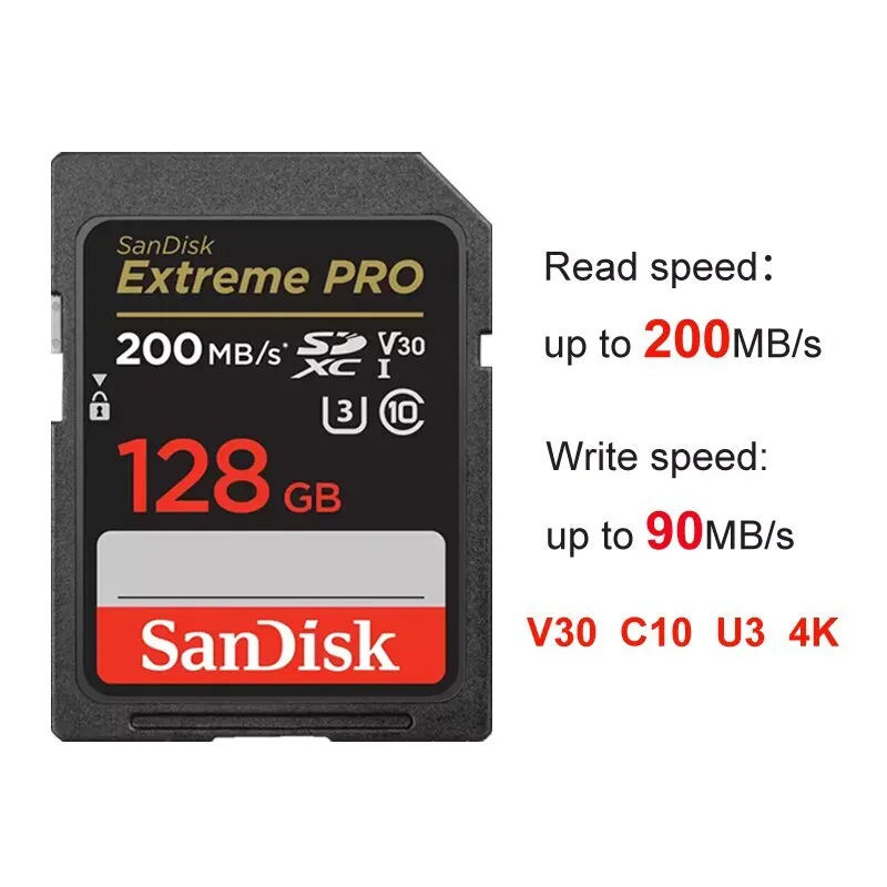 ( For Sale ) SanDisk Extreme Pro SD UHS I 128GB Card for 4K Video for DSLR and Mirrorless Cameras 200MB/s Read & 90MB/s Write
