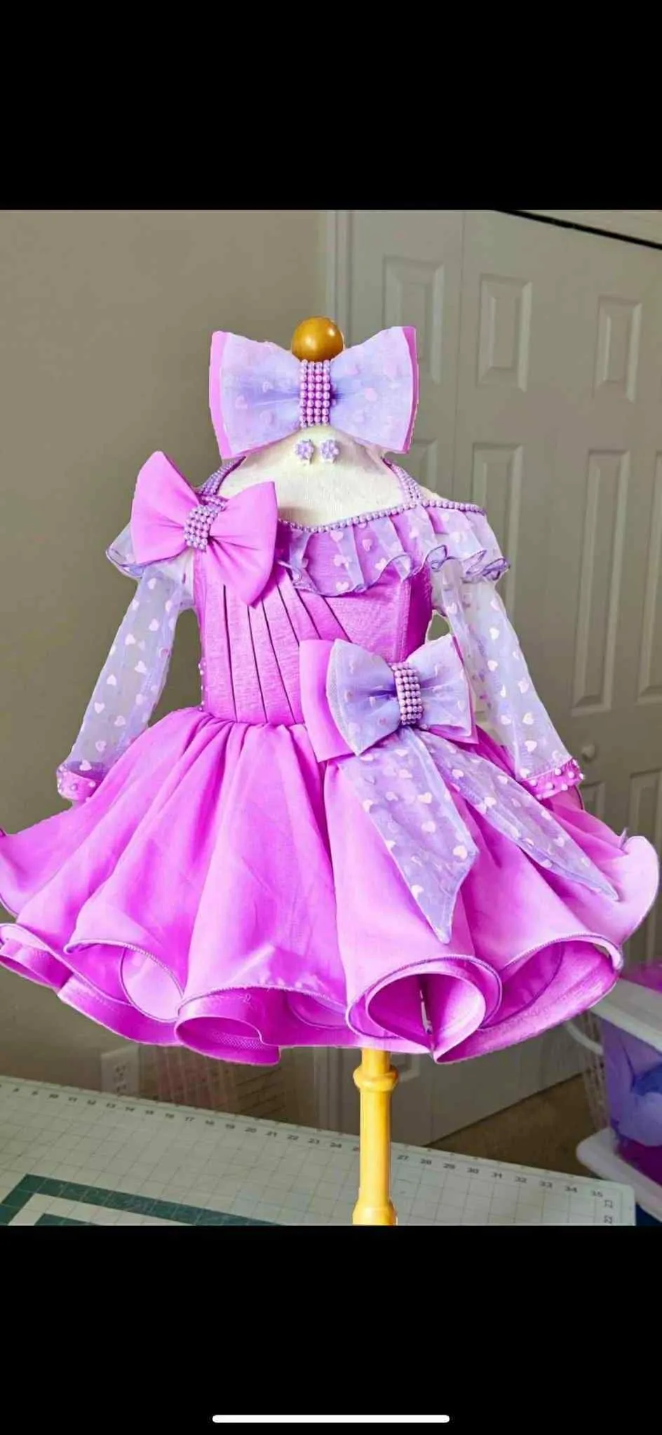 12/2 Purple Bows Dollhouse Natural Dress
