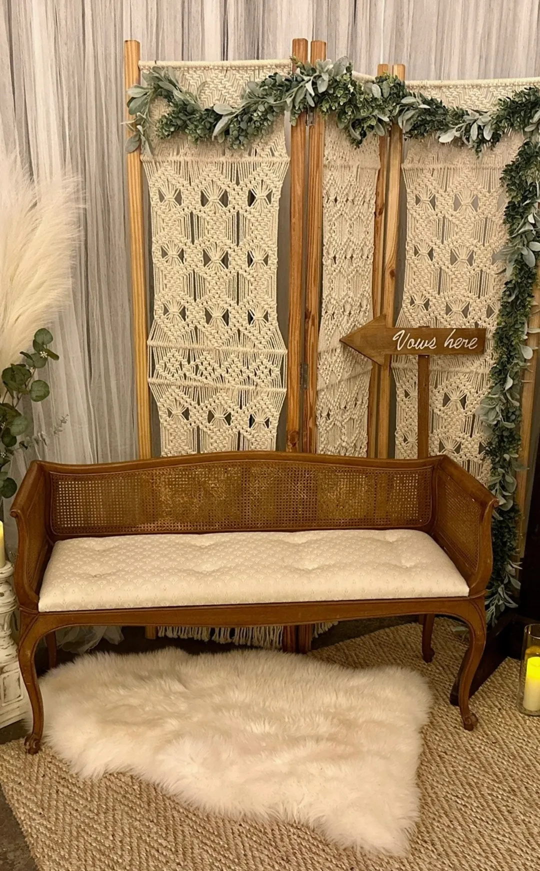 Rattan Back, Ivory Cushion Bench 