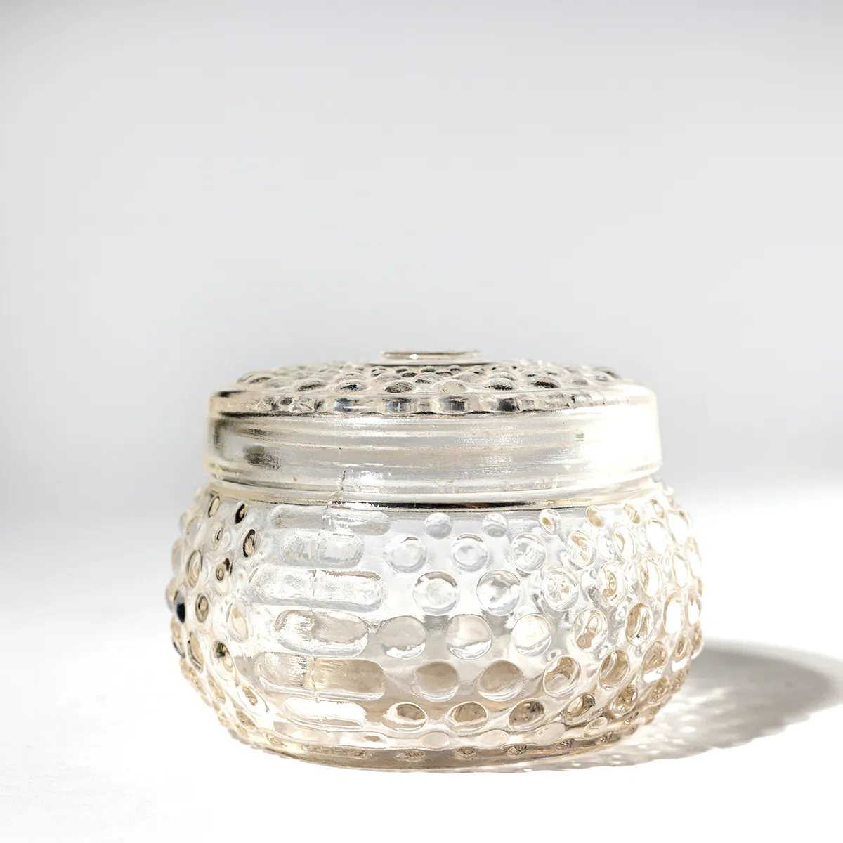 VINTAGE CLEAR GLASS LIDDED POWDER